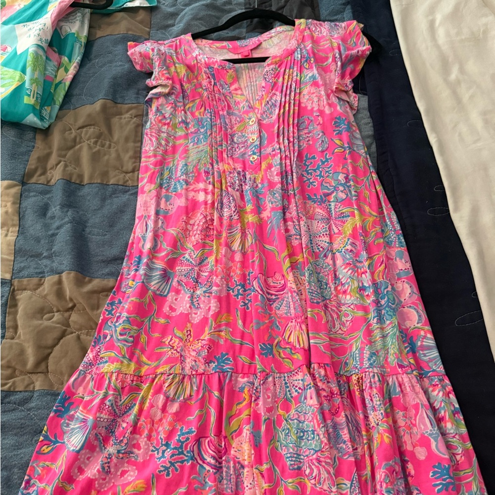 Golda Flutter Sleeve Dress in Pink Isle Shell Me